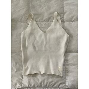 VTG Y2K Banana Moon White Crop Top Surfer Knit Sz XS California V‎ Neck